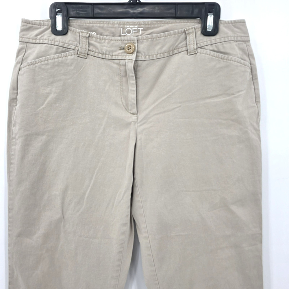 Ann Taylor Loft Women's Petite 8P Original Crop Tan Pants Button Accent - Picture 2 of 13